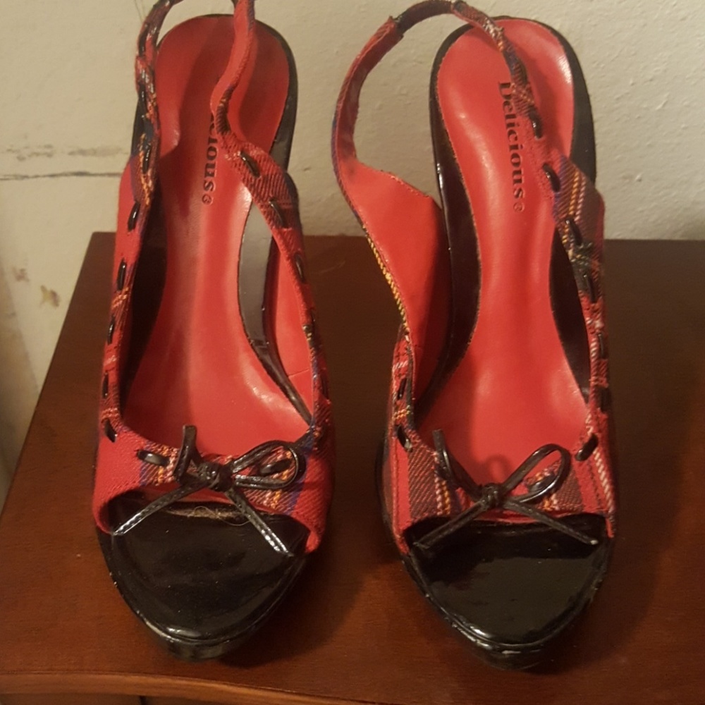 red plaid heels never worn
